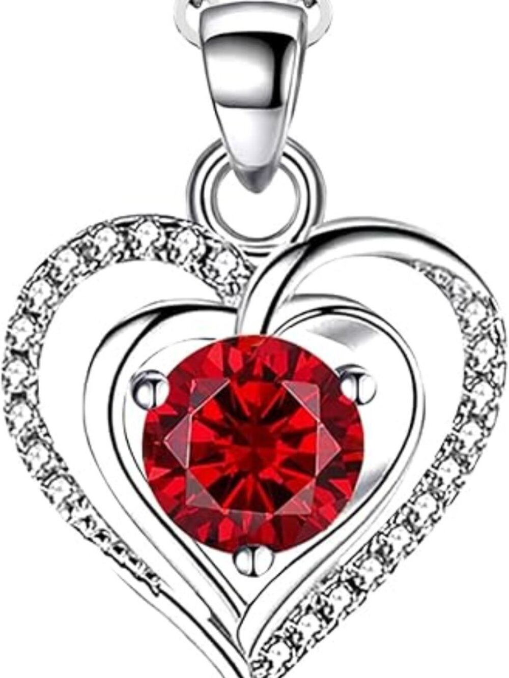 Women's Silver 11 925 Sterling Silver Zirconia Heart Birthstone Pendant Necklace